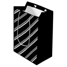 Mediana Bolsa de Regalo de Rayas Diagonales Negras y Blanc
