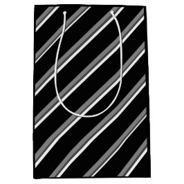Mediana Bolsa de Regalo de Rayas Diagonales Negras y Blanc