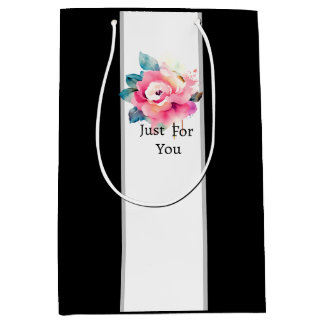 Mediana Bolsa de regalo de rayas negras y blancas con rosa