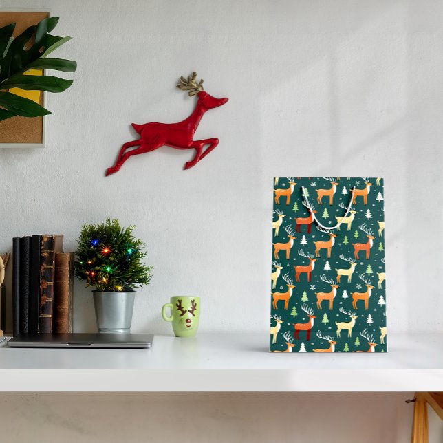 Mediana Bolsa de regalo de renos retro de Santa (Subido por el creador)