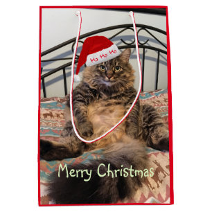 Mediana Bolsa de regalo de Santa Cat Ho Ho Ho Ho Ho