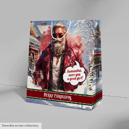 Mediana Bolsa de regalo de Santa Claus genial con nombre p