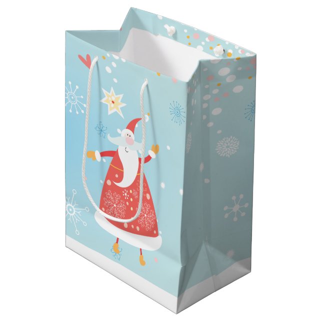 Mediana Bolsa de regalo de Santa n' Snowman (Angulo Anverso)
