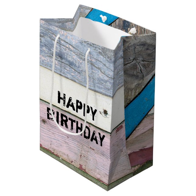 Mediana Bolsa de regalo de Shabby Chic Wood Medium con pro (Angulo Anverso)