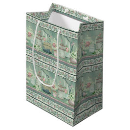Mediana Bolsa de regalo de té y Rosas Verde azulados de ép