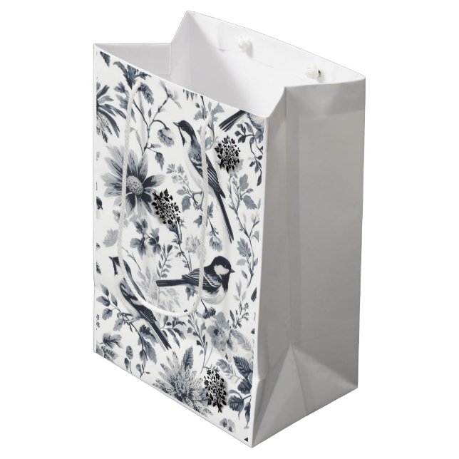 Mediana Bolsa de regalo de toile de pájaro gris carbón (Angulo Anverso)