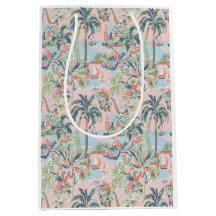 Bolsa de regalo de toile de palma rosa, estampado 