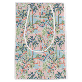 Mediana Bolsa de regalo de toile de palma rosa, estampado 