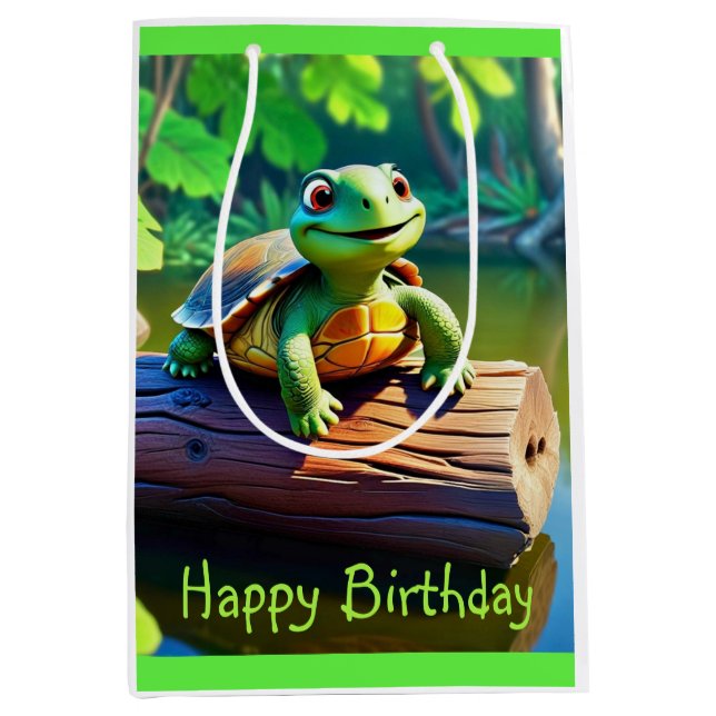 Mediana Bolsa de regalo de Tortuga Feliz (Anverso)