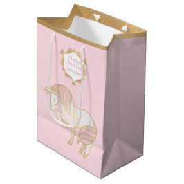 Mediana Bolsa de regalo de unicornio de oro y rosa