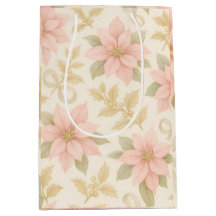 Bolsa de regalo de vacaciones de poinsettia rosa r