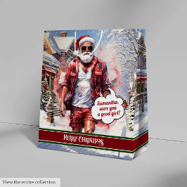 Mediana Bolsa de regalo divertida de Navidad Santa guapo r