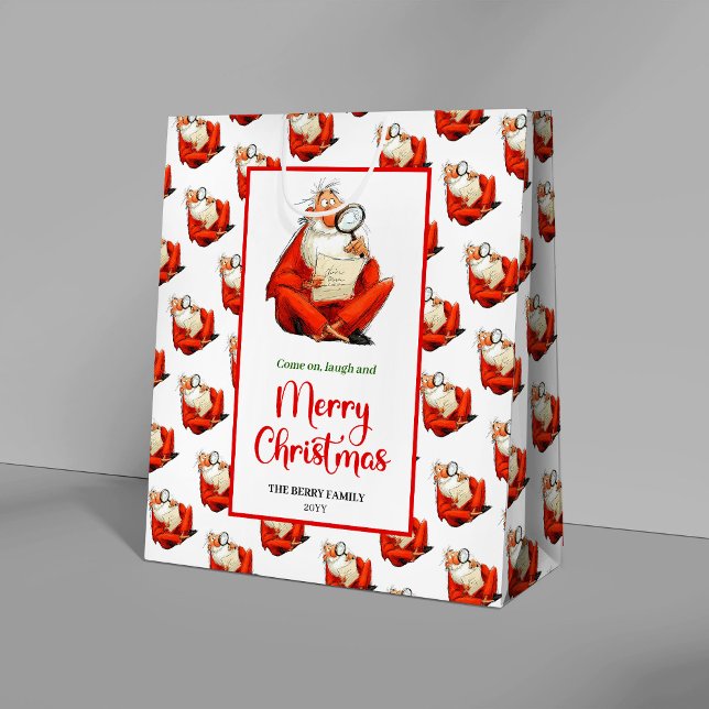 Mediana Bolsa de regalo editable con estilo divertido de P (Quirky Santa Claus gift bag watercolor celebration

)