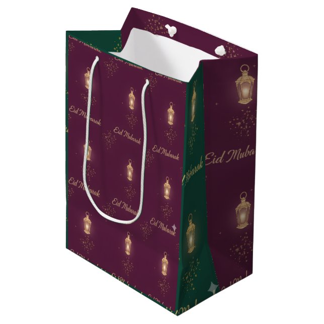 Mediana Bolsa de regalo Eid magenta/verde (Angulo Anverso)