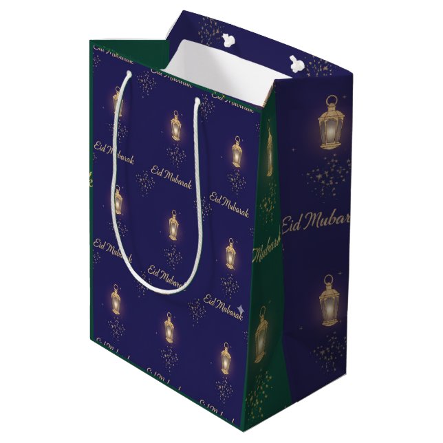 Mediana Bolsa de regalo Eid verde azul (Angulo reverso)