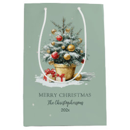 Mediana Bolsa de regalo elegante de Navidad en verde salvi