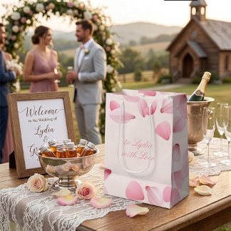 Mediana Bolsa de regalo elegante de pétalos de rosa rosa p
