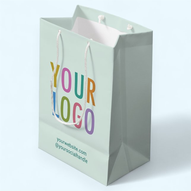 Mediana Bolsa de regalo empresarial de 10 pulgadas con log (MISOOK 7 x 4.5 x 10 inch Mint Green Gift Bag with Logo)
