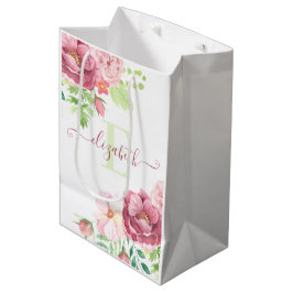 Mediana Bolsa de regalo floral con acuarela monogramada