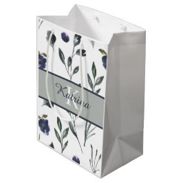 Mediana Bolsa de regalo floral con monograma de acuarela