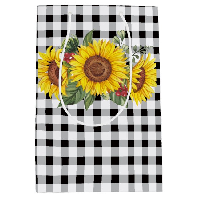 Mediana Bolsa de regalo floral de encaje negro y girasoles (Anverso)