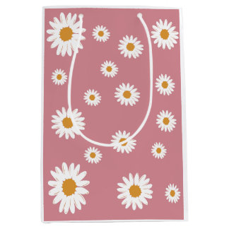 Mediana Bolsa de regalo floral Dusty Pink Daisy
