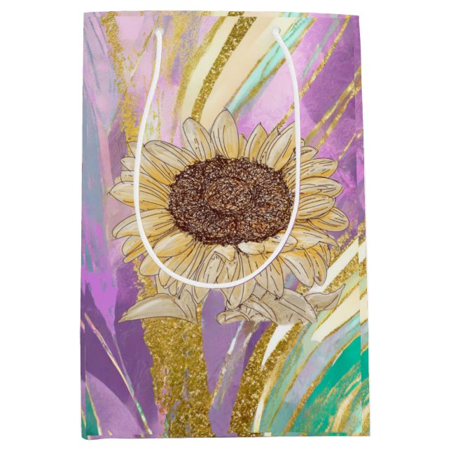 Mediana Bolsa de regalo floral metálica de girasol (Anverso)