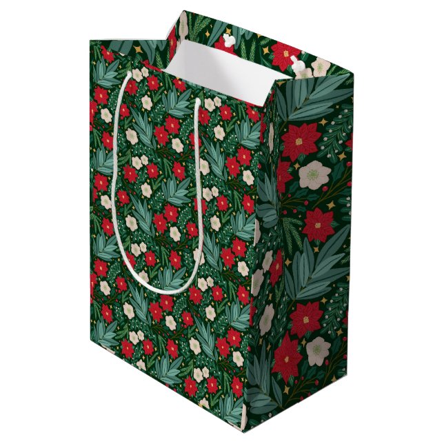 Mediana Bolsa de regalo floral para navidades (Angulo reverso)