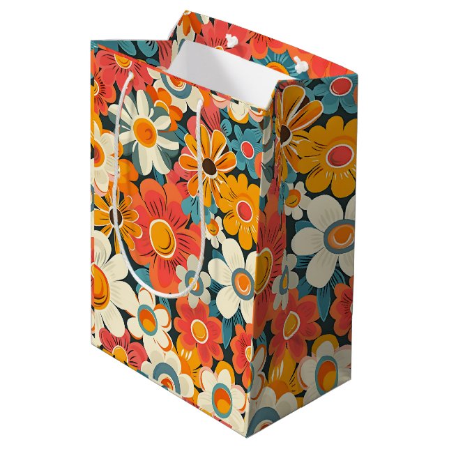 Mediana Bolsa de regalo floral Retro Daisy (Angulo reverso)