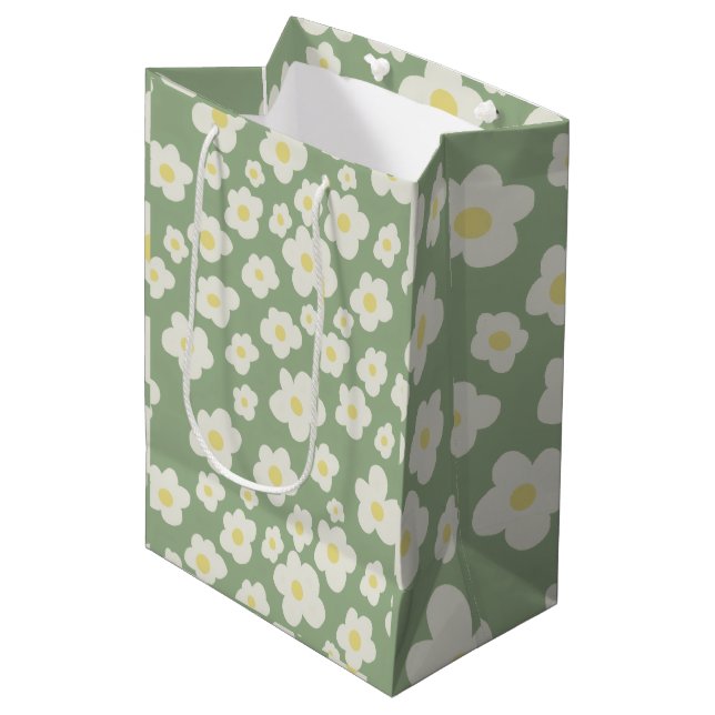 Mediana Bolsa de regalo floral verde (Angulo Anverso)