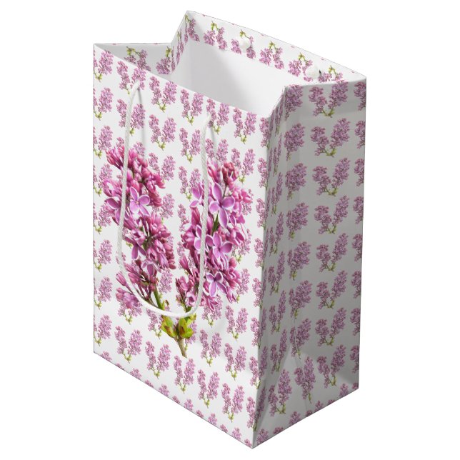 Mediana Bolsa de regalo - Flores Lilac (Angulo Anverso)
