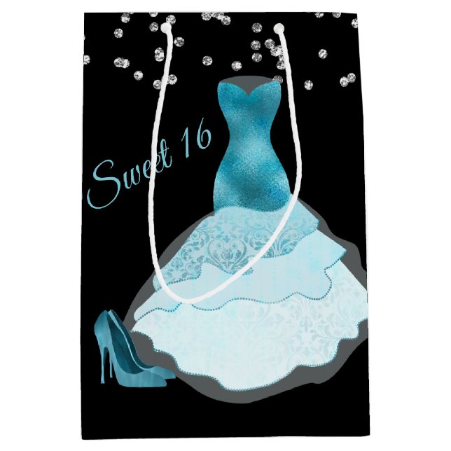 Mediana Bolsa de regalo Glam Aqua Gown Sweet 16 (Anverso)