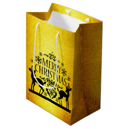 Mediana Bolsa de regalo grande Navidad Falso Dorado Negro