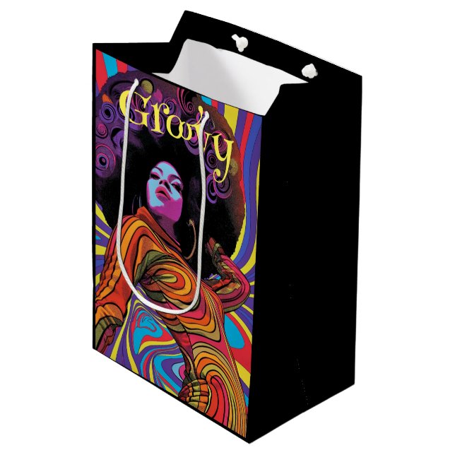 Mediana Bolsa de regalo Groovy Retro (Angulo Anverso)
