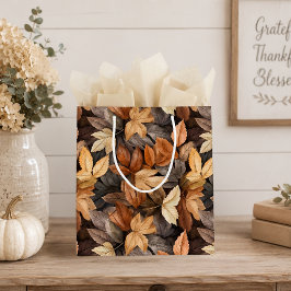 Mediana Bolsa de regalo Hojas de Otoño en Marrón, Beige y 