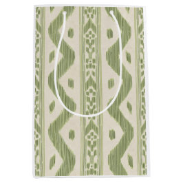 Mediana Bolsa de regalo Ikat verde y crema, raya tejida