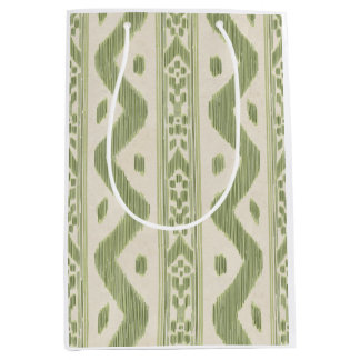 Mediana Bolsa de regalo Ikat verde y crema, raya tejida