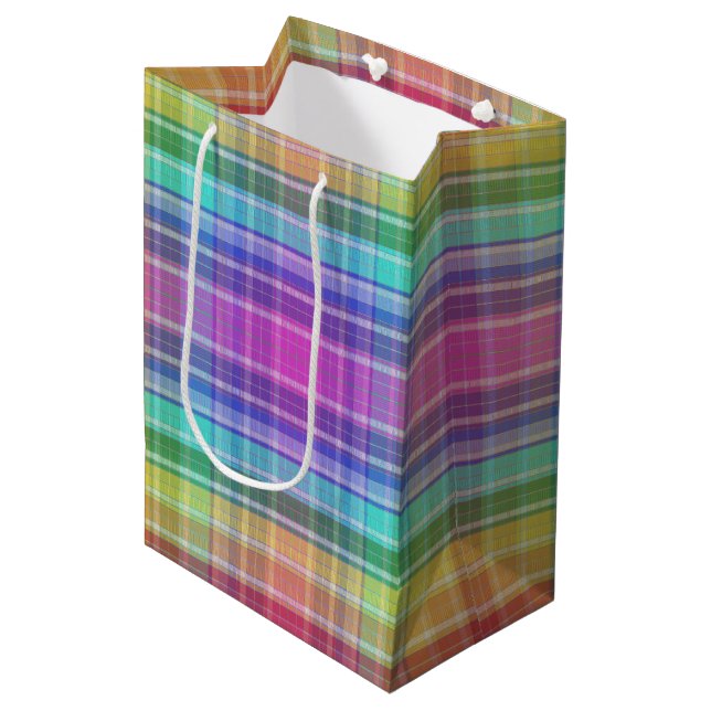Mediana Bolsa de regalo - Madrás arcoiris (Angulo Anverso)