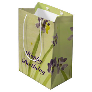 Mediana Bolsa De Regalo Med En Diseño Floral De Púrpura Y 