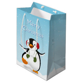 Mediana Bolsa de regalo media de penguín de invierno graci