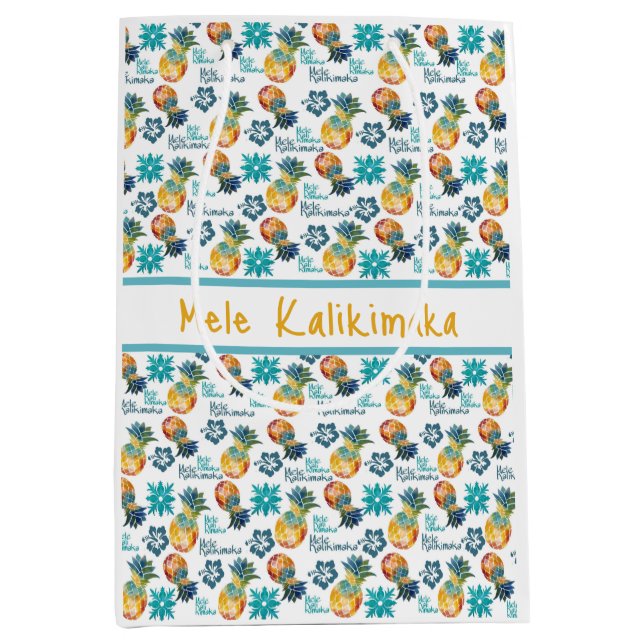 Mediana Bolsa de regalo media de piña hawaiana e hibiscus (Anverso)