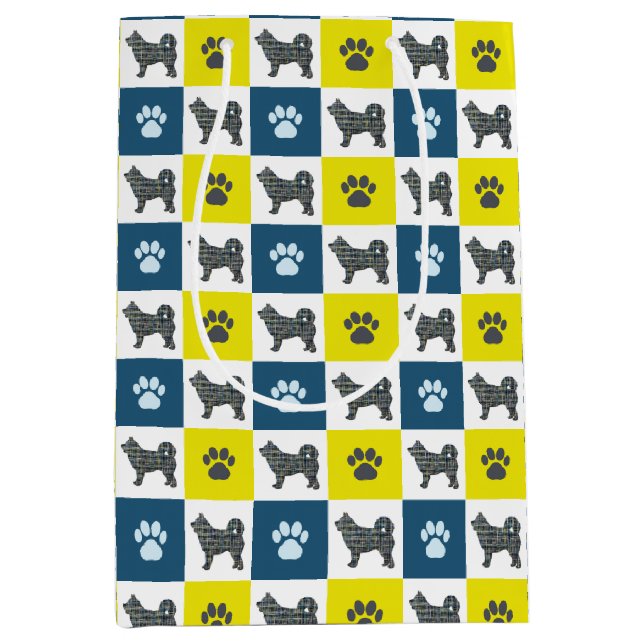 Mediana Bolsa de regalo mediana, amarilla y azul Husky Dog (Anverso)