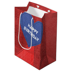 Mediana Bolsa de regalo medio de denim azul de cumpleaños