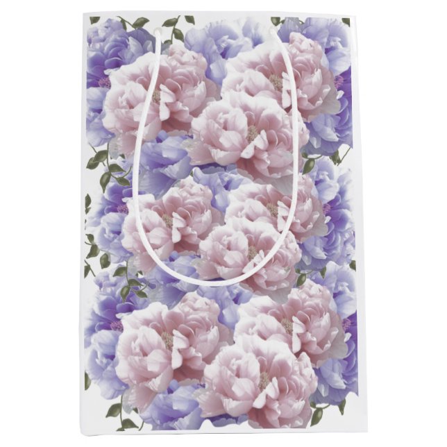 Mediana Bolsa de regalo medio de peones con flores moradas (Anverso)