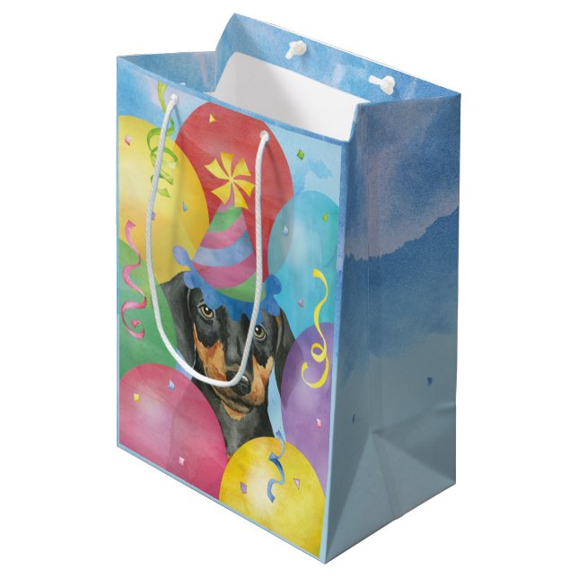 Mediana Bolsa de Regalo Medio Doberman Balloons de Cumplea (Angulo Anverso)