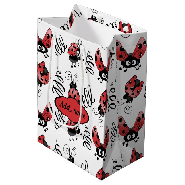 Mediana Bolsa De Regalo Medio Y Ladybug Whimsical Y Swirls (Angulo Anverso)