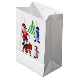 Mediana Bolsa de regalo - Muñecas de Navidad y Acebo