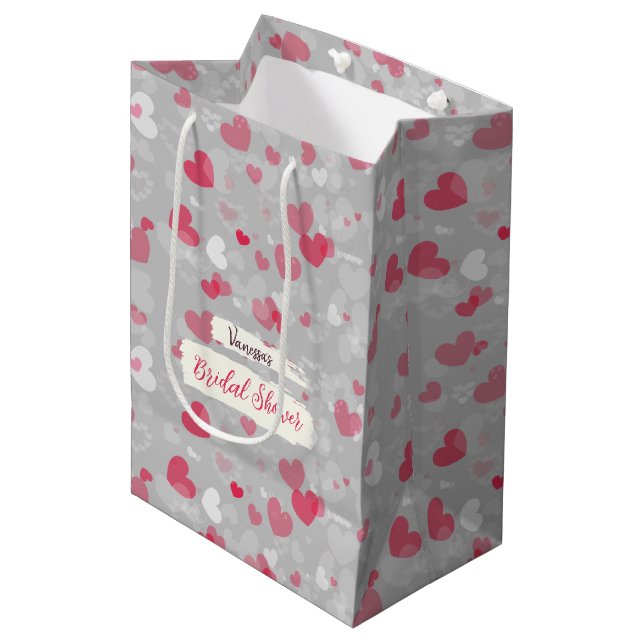 Mediana Bolsa de regalo para boda con estampado rosa (Angulo Anverso)