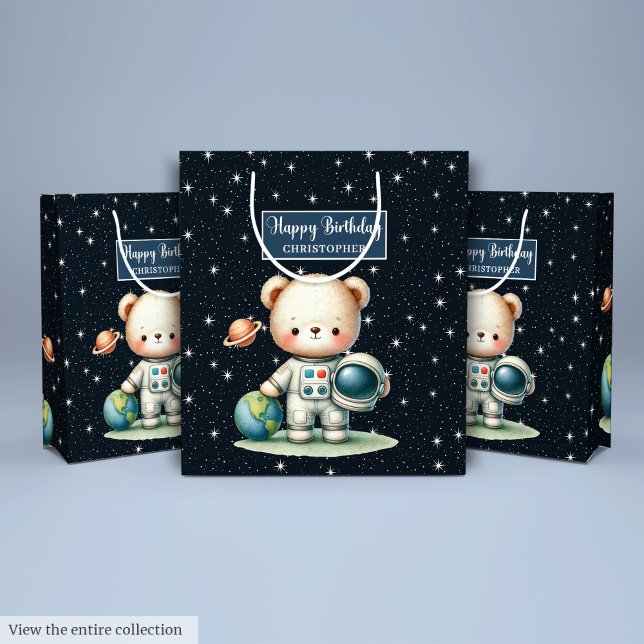 Mediana Bolsa de regalo para Fiesta con un astronauta lind (Boy Party Gift Bag with Cute Astronaut Teddy)