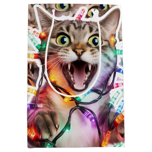 Mediana Bolsa de regalo para gato festivo con luces de vac (Anverso)